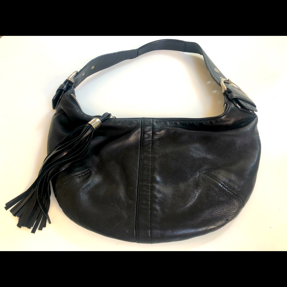 Coach shoulder bag with silver fastenings. 13.5” wide x 8” tall.